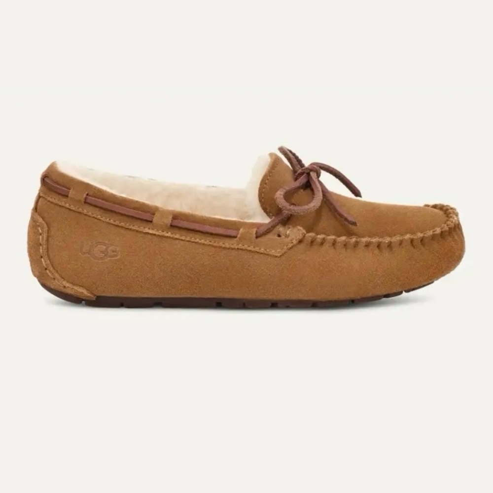 UGG Tan Moccasins with Bow Accent